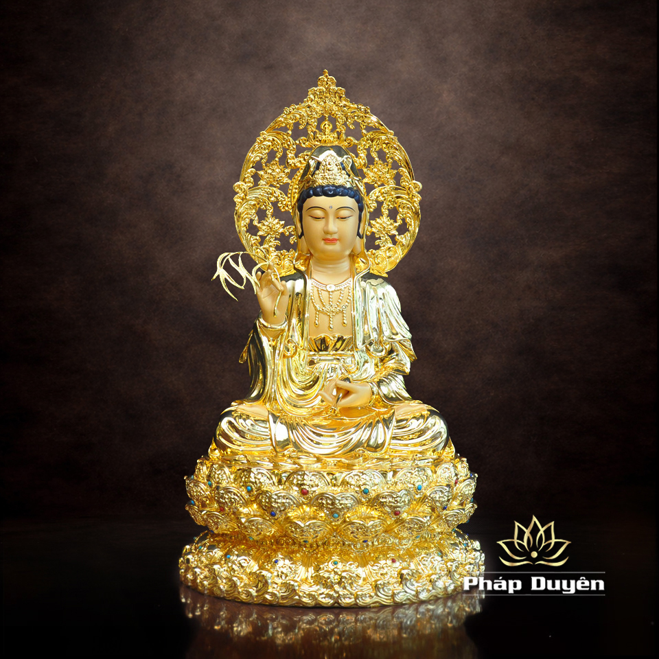 Tượng Quan Âm Đồng Dát Vàng Ấn Bảo, Cao 40cm (Tổng Lá Đề 48cm) - ảnh 12