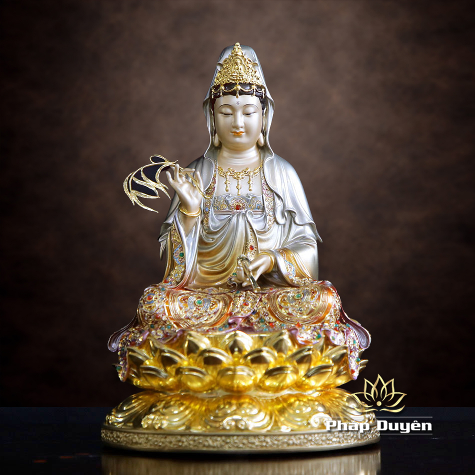 Tượng Quan Âm Ngồi, Bằng Đồng Men Cổ Viền Vàng Mẫn Bảo, Cao 30cm - 60cm - ảnh 11