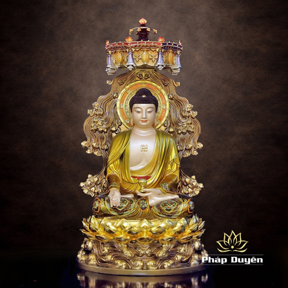 Tượng Phật A Di Đà Ngồi Non Nước, Bằng Đồng, Có Lọng Che, Nhiều Kích Thước - ảnh 5