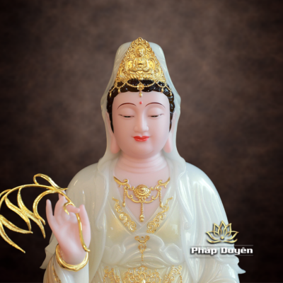 Góc nhìn khác của Tượng Quan Âm Bồ Tát Ngồi Đế Cổ Văn Bột Đá Sơn Phú Quý, Cao 40-128cm
