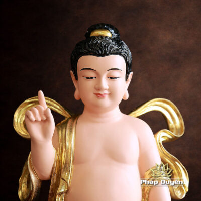 Alternative view of Tượng Phật Đản Sanh Bằng Composite Dát Vàng, Size Nhỏ Cao 40cm