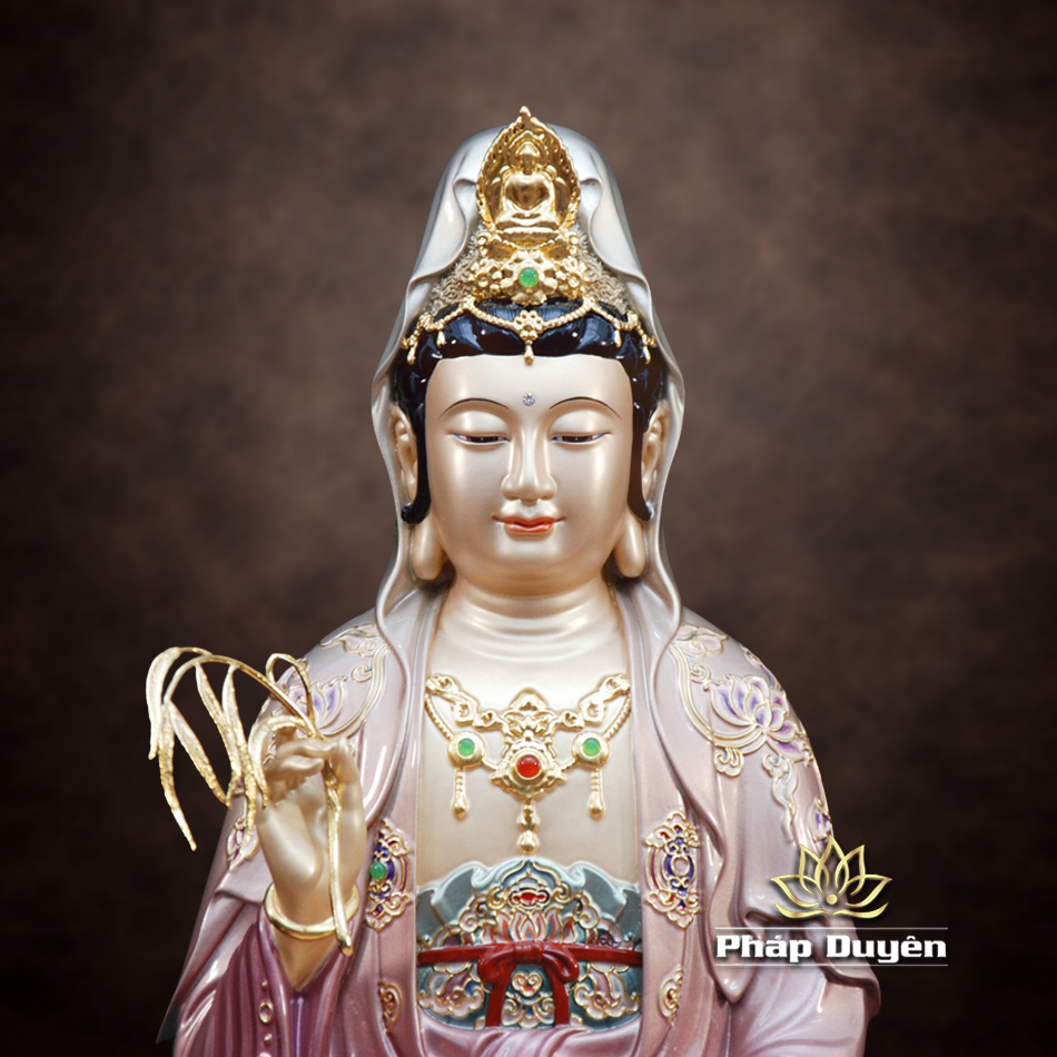 Tượng Quan Âm Bồ Tát Ngồi Non Nước, Chất Liệu Đồng Sơn Màu, Nhiều Kích Thước - ảnh 15