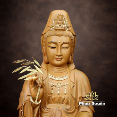 Góc nhìn khác của Tượng Bồ Tát Quan Âm, Gỗ Hương Chương (Long Não) Điểm Vàng, Nhiều Kích Thước