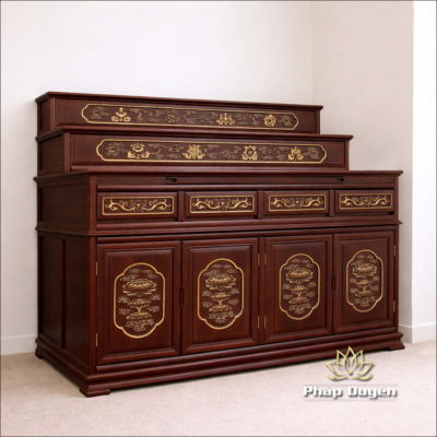 Alternative view of Ban Thờ Gỗ Nhập Khẩu Bát Bảo Kiết Tường, Màu Nâu Đỏ, Chạm Khắc Hoa Sen Thếp Vàng, Nhiều Kích Thước