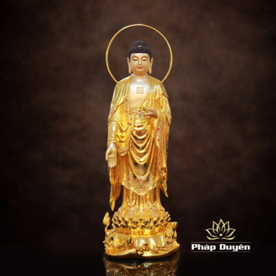 Alternative view of Bộ Tây Phương Tam Thánh Đứng Có Hào Quang Dát Vàng Ấn Bảo, Cao 48cm (Tổng Hào Quang 52cm)