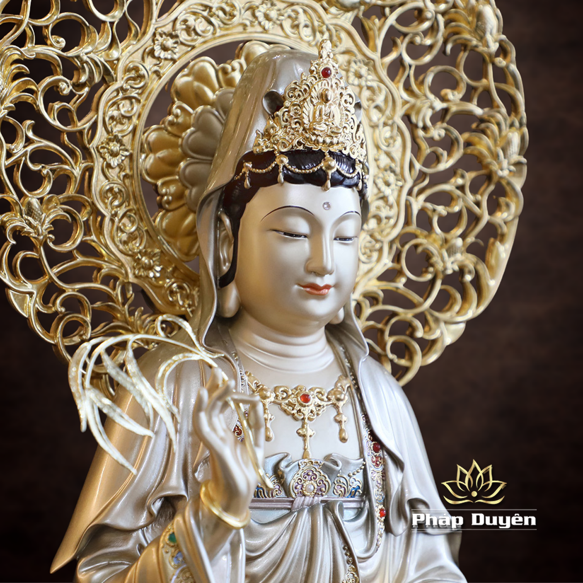 Tượng Quan Âm Ngồi, Chất Liệu Đồng, Sơn Men Cổ, Nhiều Kích Thước - ảnh 16