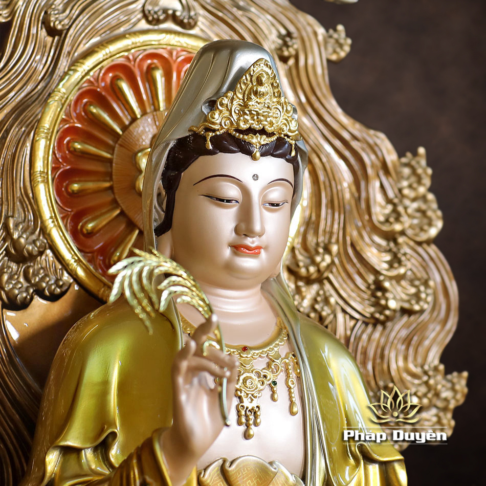 Tượng Quan Âm Bồ Tát Ngồi Non Nước, Bằng Đồng, Có Lọng Che, Nhiều Kích Thước - ảnh 12