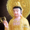 Tượng Quan Âm Bồ Tát Ngồi Đài Sen Bằng Bột Đá Thạch Anh Viền Vàng, Cao 48-66cm - ảnh 2