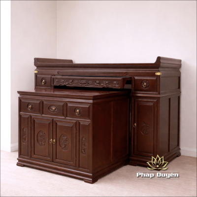 Alternative view of Ban Thờ Gỗ Nhập Khẩu Mẹ Bồng Con, Màu Nâu Óc Chó, Họa Tiết Hoa Sen, Nhiều Kích Thước