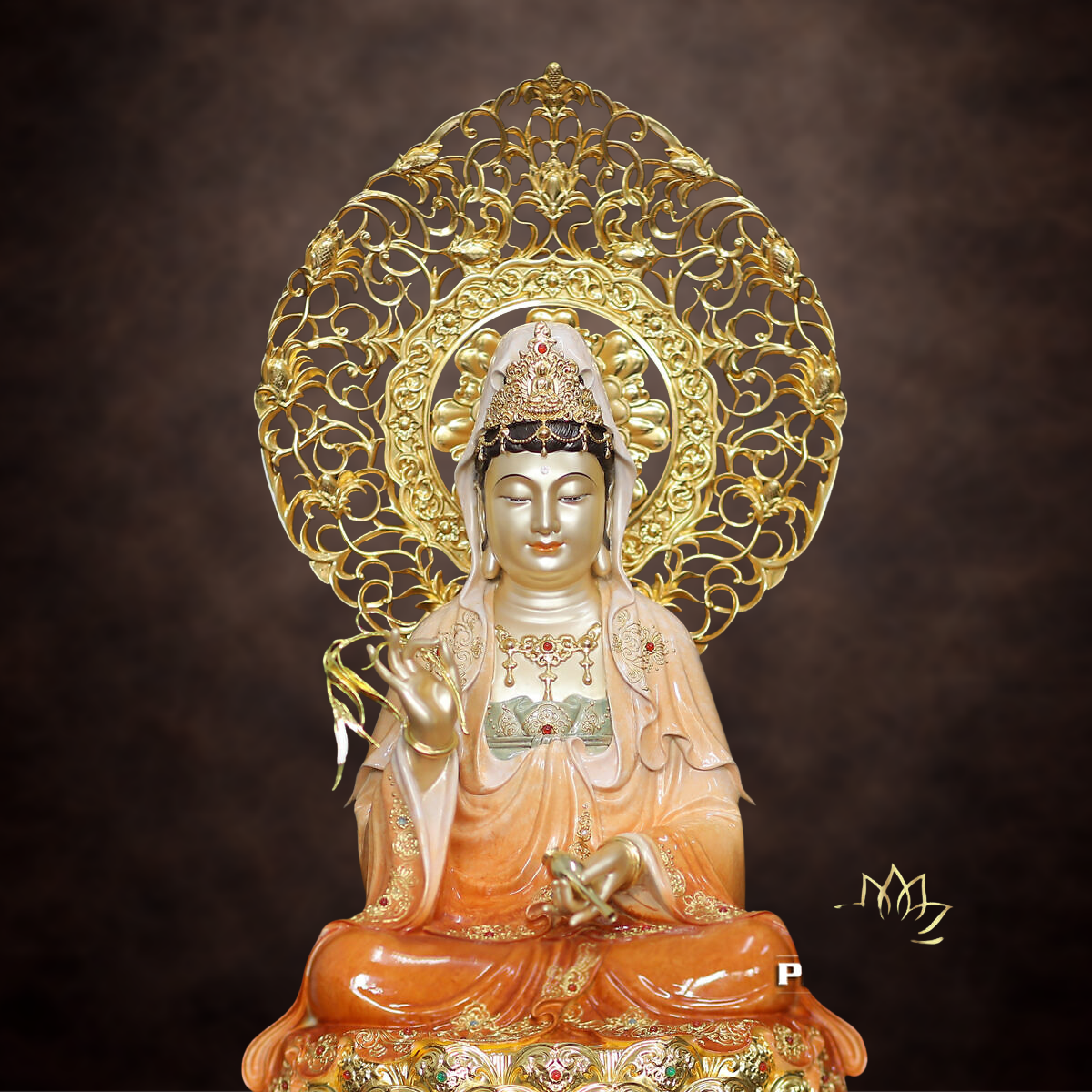 Tượng Quan Âm Ngồi Đài Sen, Bằng Đồng Sơn Cao Cấp, Cao 40cm - 66cm - ảnh 14