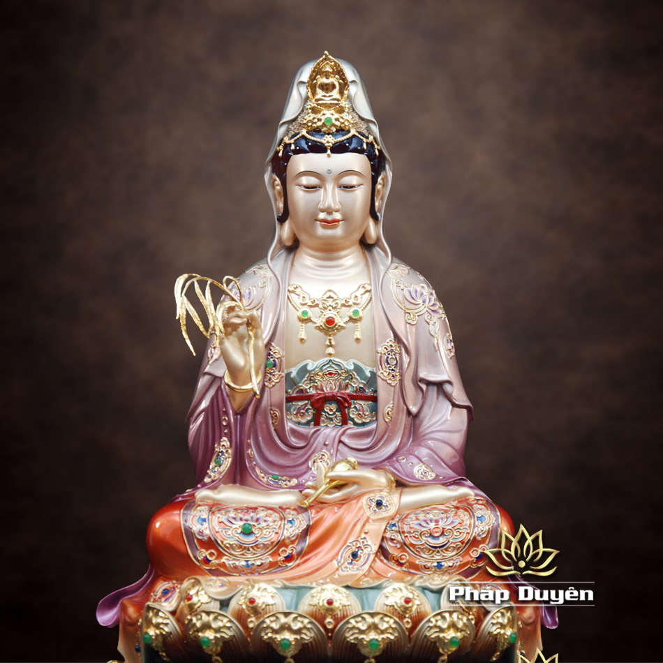 Tượng Quan Âm Bồ Tát Ngồi Non Nước, Chất Liệu Đồng Sơn Màu, Nhiều Kích Thước - ảnh 17