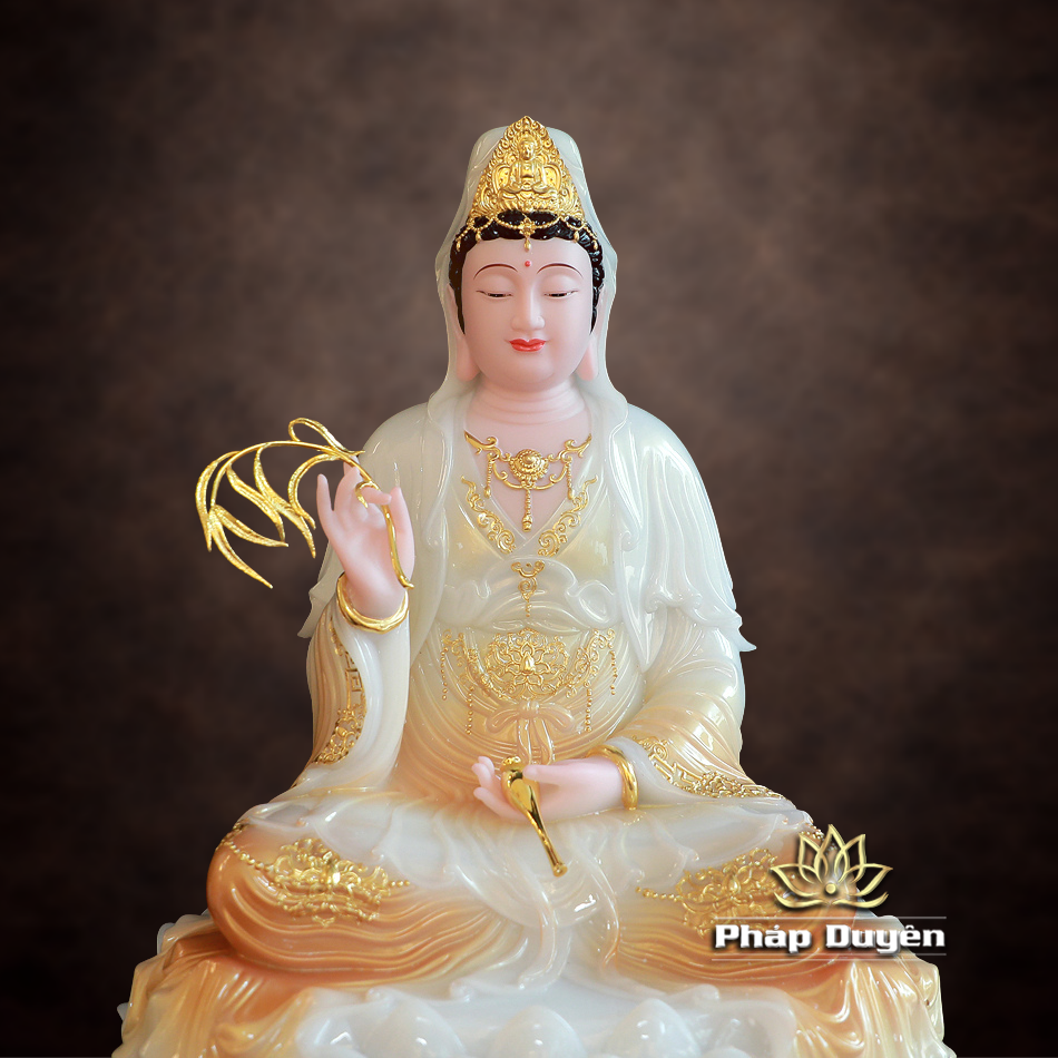 Tượng Quan Âm Bồ Tát Ngồi Đế Cổ Văn Bột Đá Sơn Phú Quý, Cao 40-128cm - ảnh 16