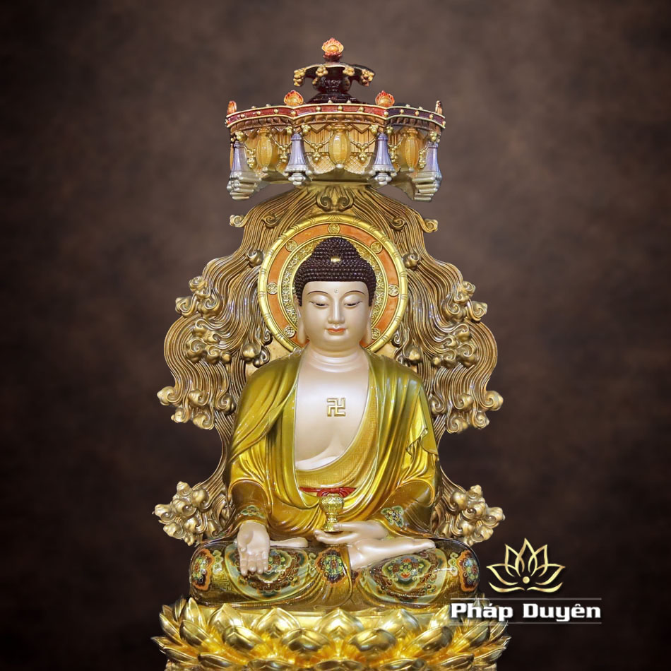 Tượng Phật A Di Đà Ngồi Non Nước, Bằng Đồng, Có Lọng Che, Nhiều Kích Thước - ảnh 8