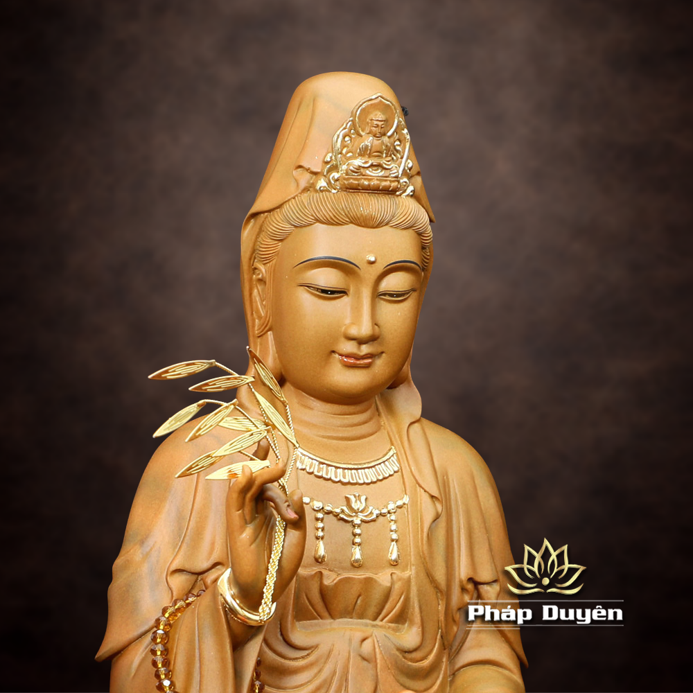 Tượng Bồ Tát Quan Âm, Gỗ Hương Chương (Long Não) Điểm Vàng, Nhiều Kích Thước - ảnh 18
