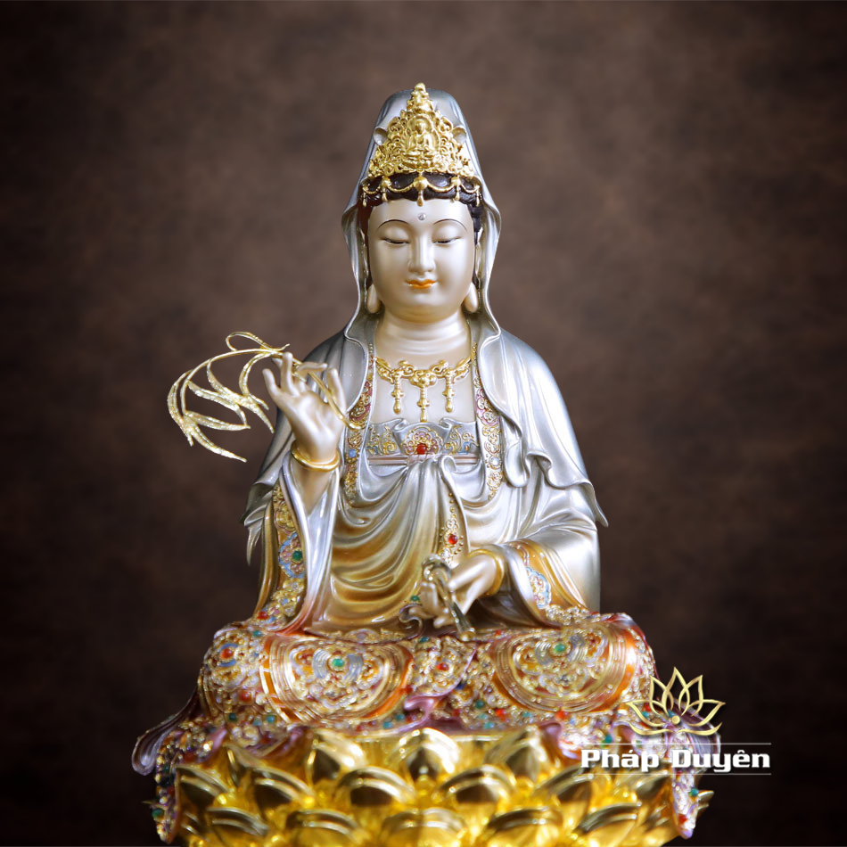 Tượng Quan Âm Ngồi, Bằng Đồng Men Cổ Viền Vàng Mẫn Bảo, Cao 30cm - 60cm - ảnh 14