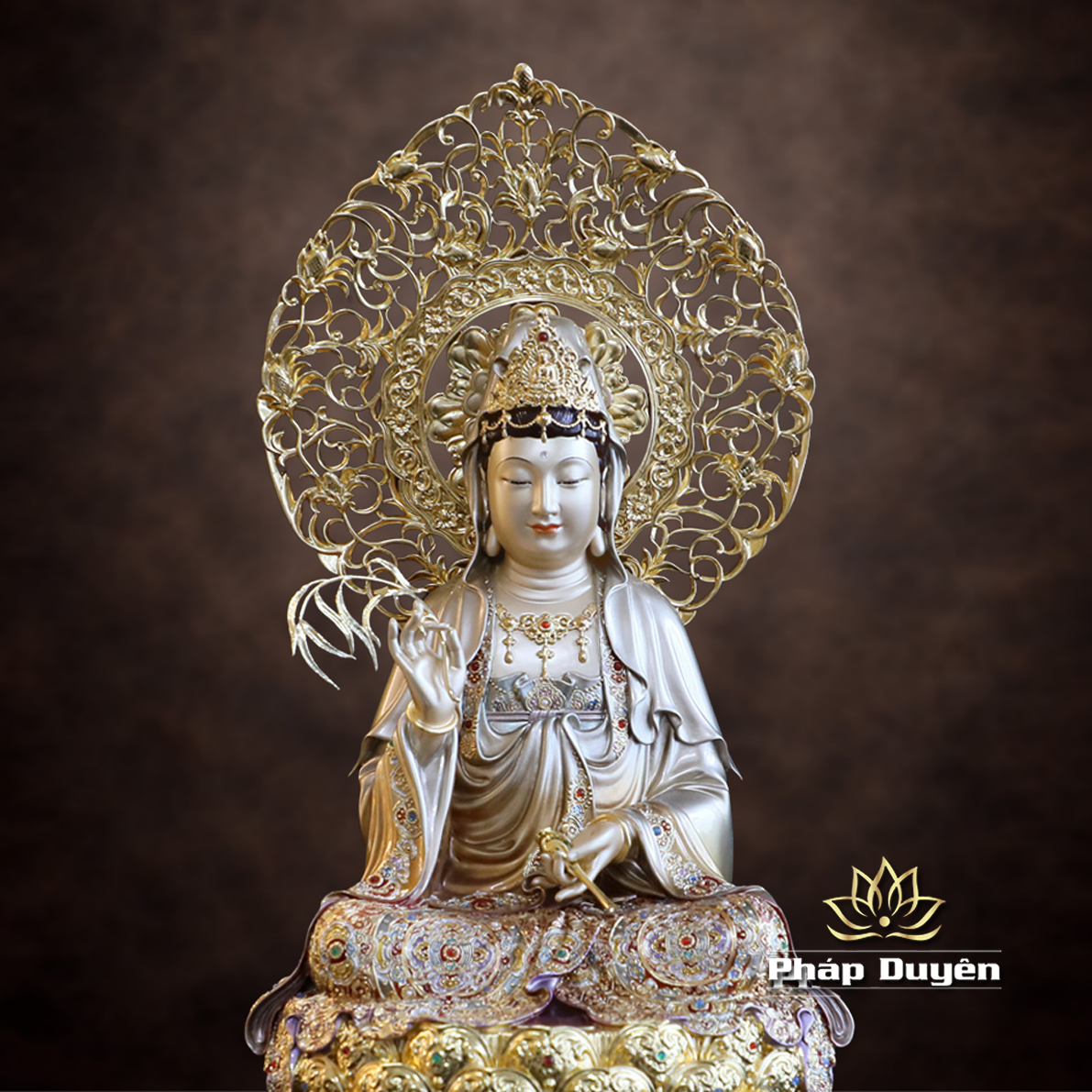 Tượng Quan Âm Ngồi, Chất Liệu Đồng, Sơn Men Cổ, Nhiều Kích Thước - ảnh 17