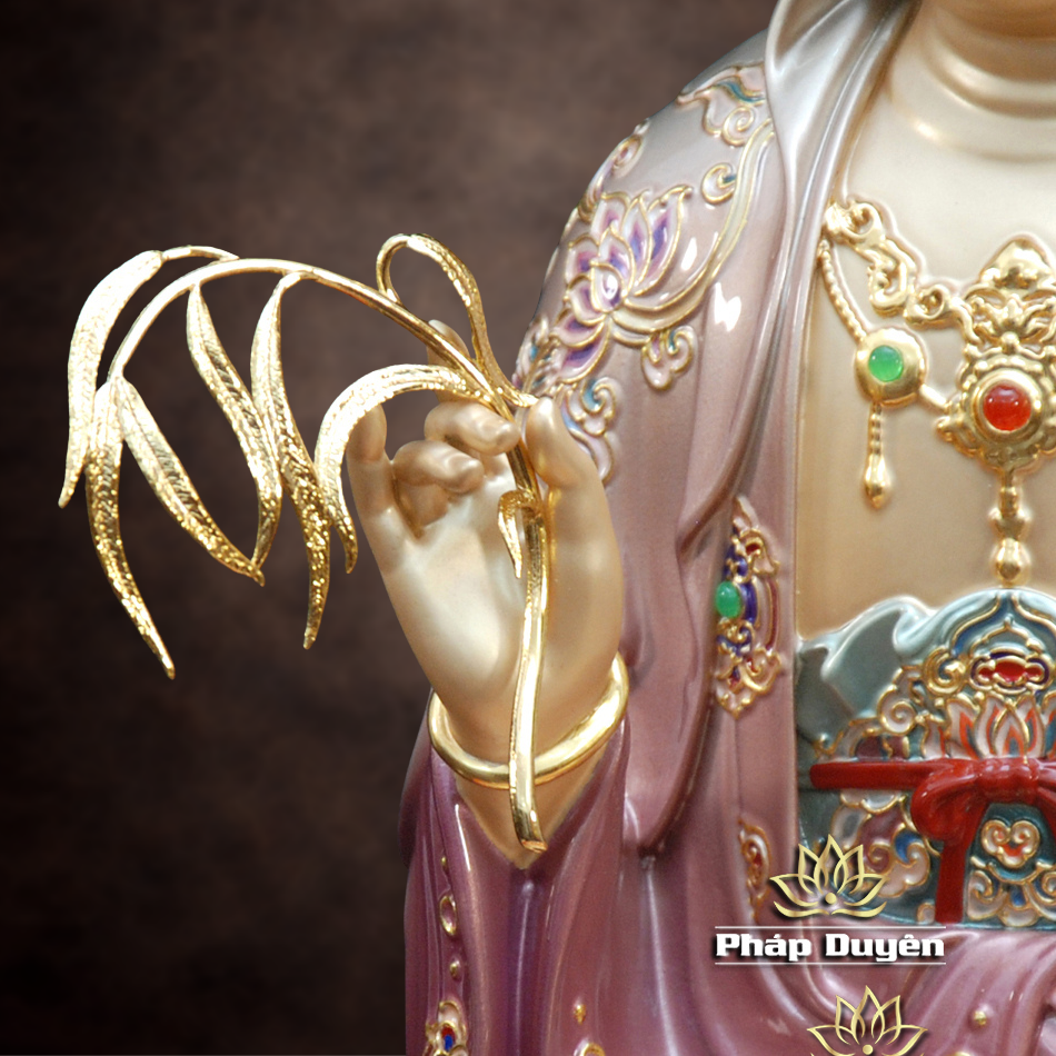 Tượng Quan Âm Bồ Tát Ngồi Non Nước, Chất Liệu Đồng Sơn Màu, Nhiều Kích Thước - ảnh 18