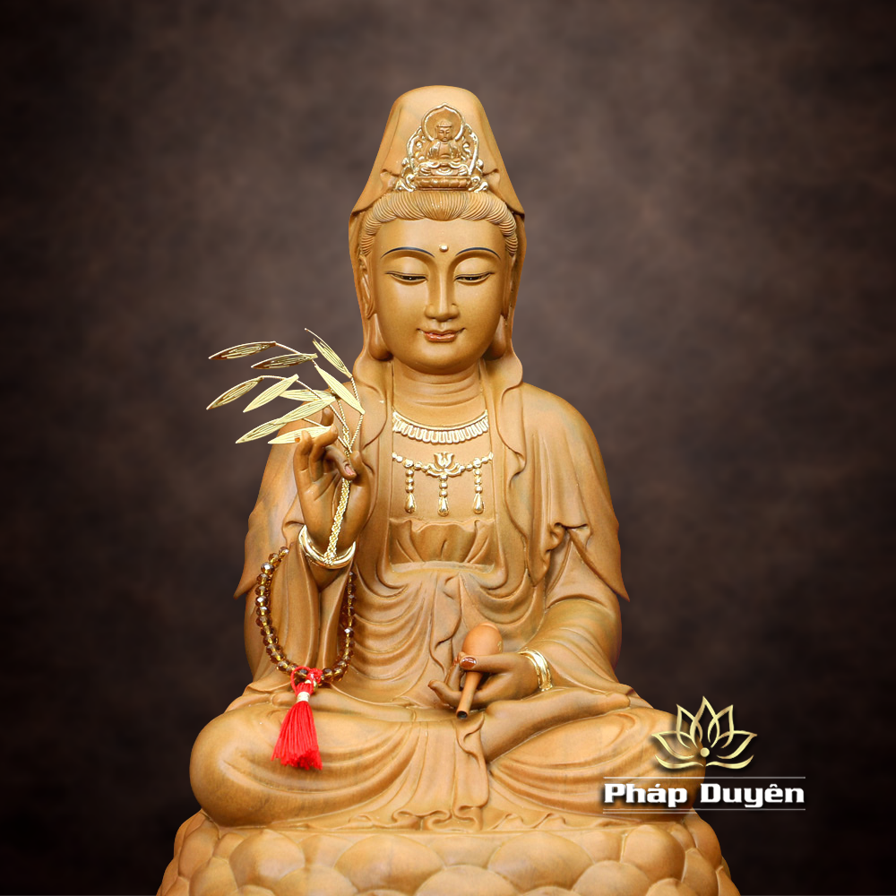 Tượng Bồ Tát Quan Âm, Gỗ Hương Chương (Long Não) Điểm Vàng, Nhiều Kích Thước - ảnh 19