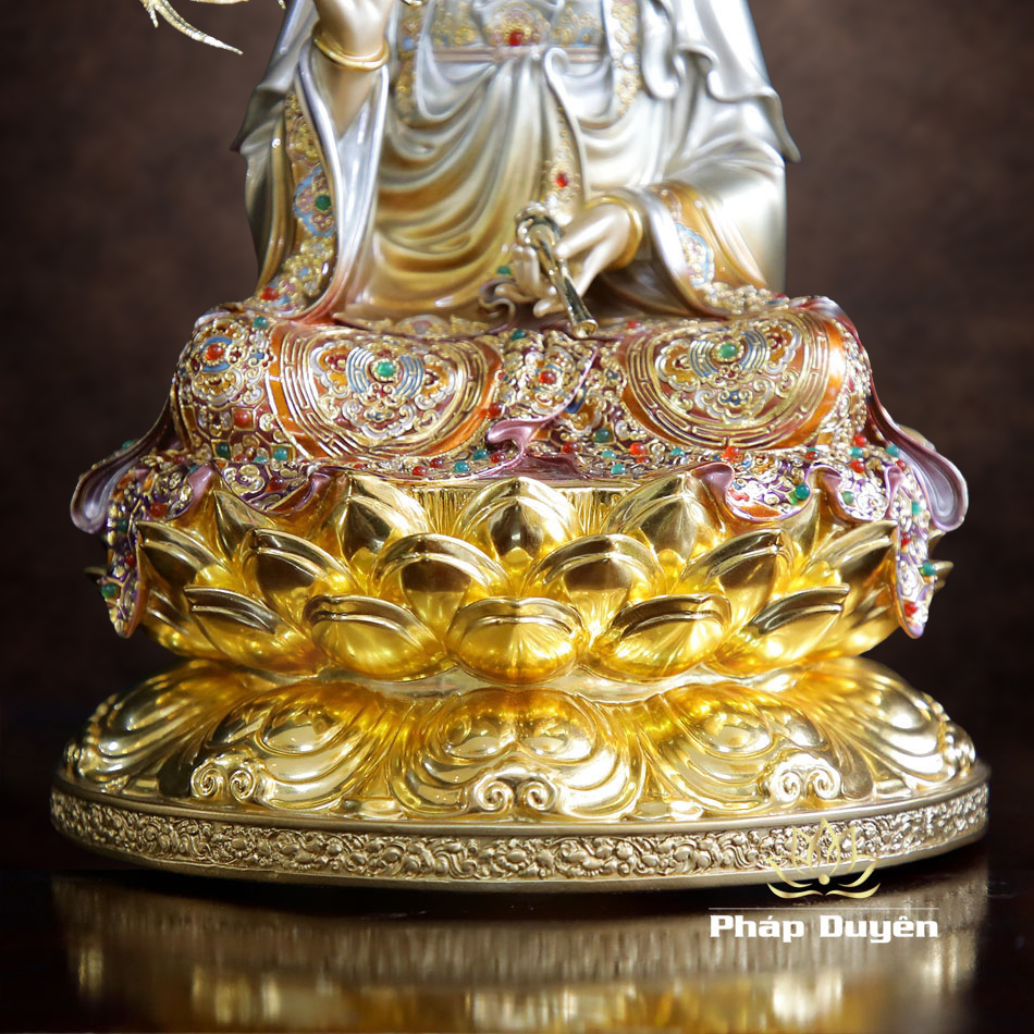 Tượng Quan Âm Ngồi, Bằng Đồng Men Cổ Viền Vàng Mẫn Bảo, Cao 30cm - 60cm - ảnh 15