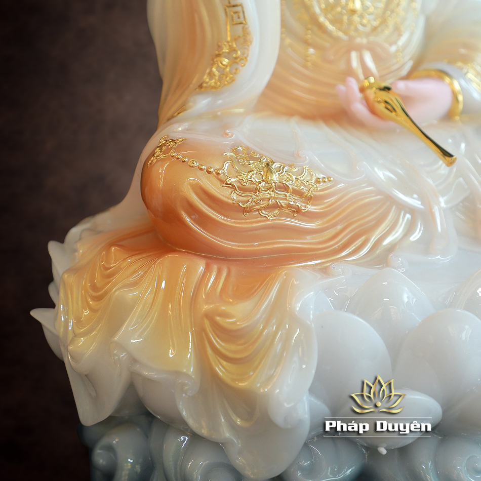 Tượng Quan Âm Bồ Tát Ngồi Đế Cổ Văn Bột Đá Sơn Phú Quý, Cao 40-128cm - ảnh 18