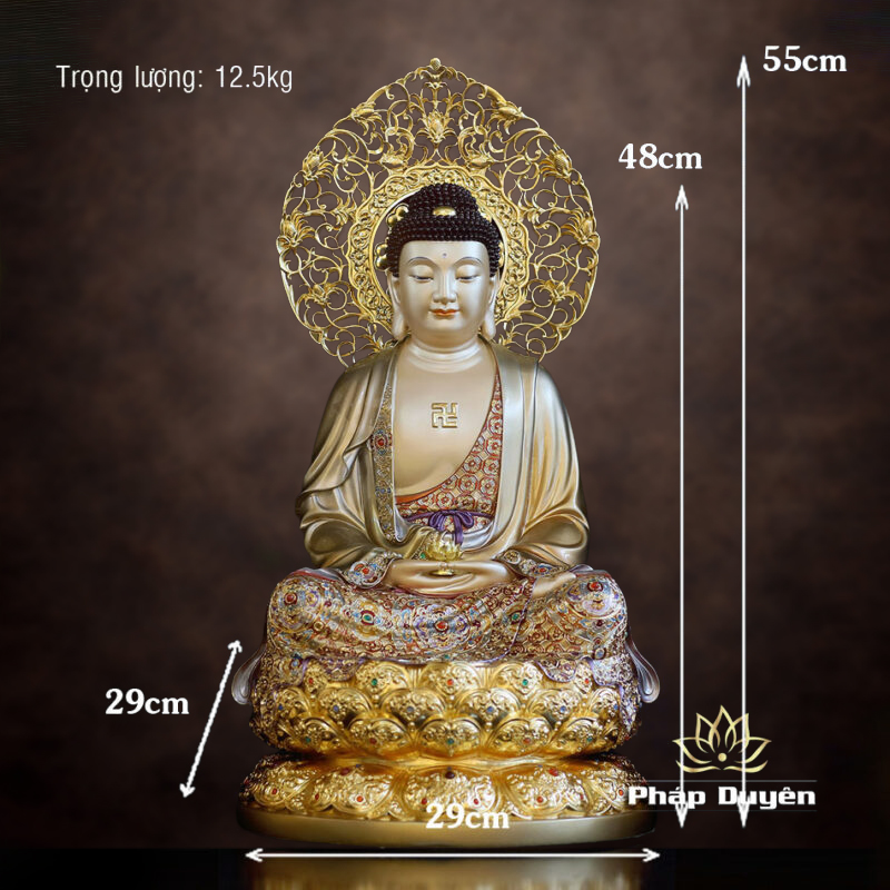Tượng A Di Đà Ngồi, Bằng Đồng Men Cổ Viền Vàng Mẫn Bảo, Cao 30cm - 88cm - ảnh 10