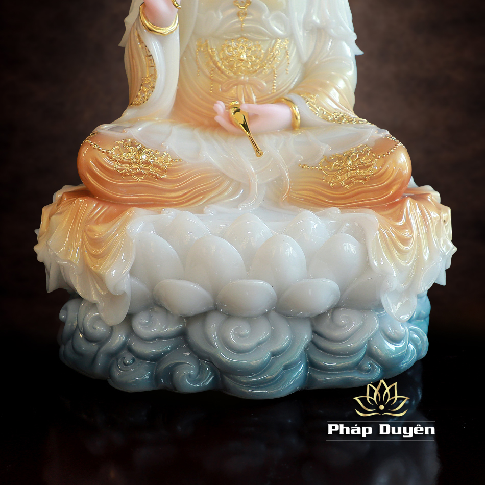Tượng Quan Âm Bồ Tát Ngồi Đế Cổ Văn Bột Đá Sơn Phú Quý, Cao 40-128cm - ảnh 19