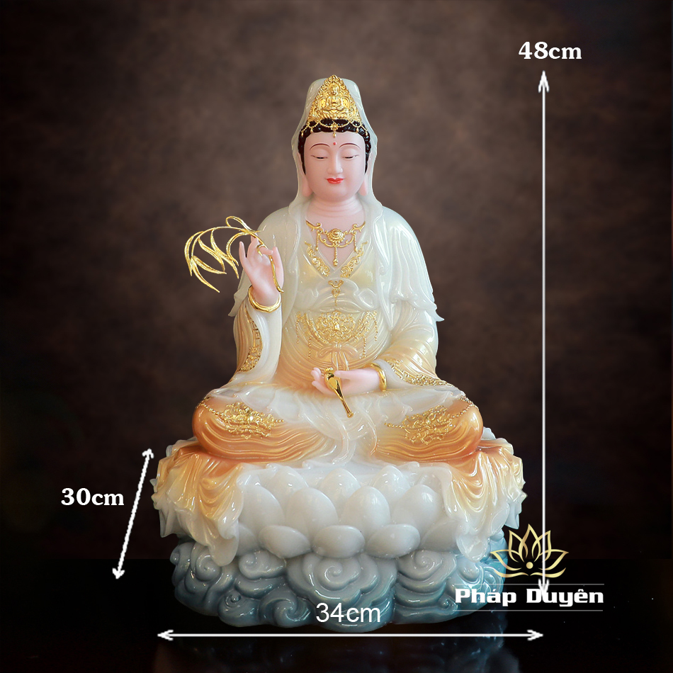 Tượng Quan Âm Bồ Tát Ngồi Đế Cổ Văn Bột Đá Sơn Phú Quý, Cao 40-128cm - ảnh 21