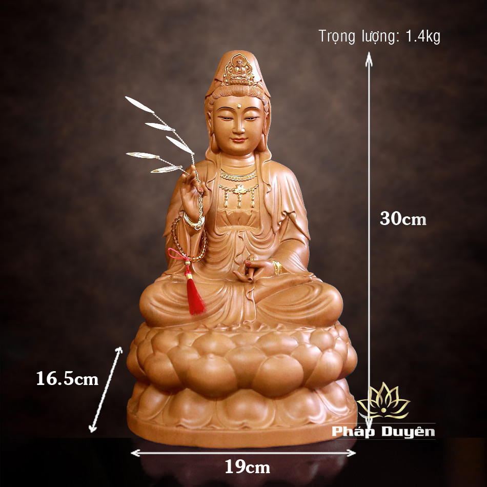 Tượng Bồ Tát Quan Âm, Gỗ Hương Chương (Long Não) Điểm Vàng, Nhiều Kích Thước - ảnh 23