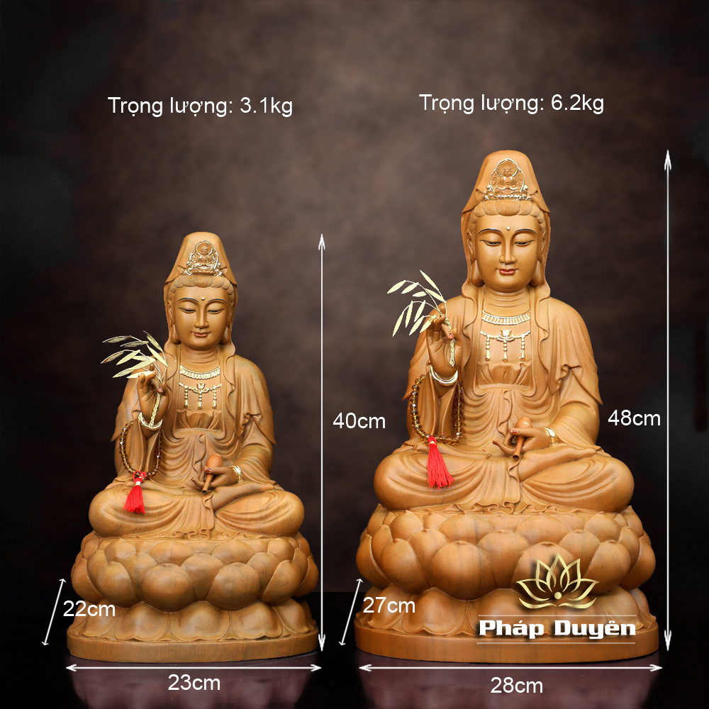Tượng Bồ Tát Quan Âm, Gỗ Hương Chương (Long Não) Điểm Vàng, Nhiều Kích Thước - ảnh 24