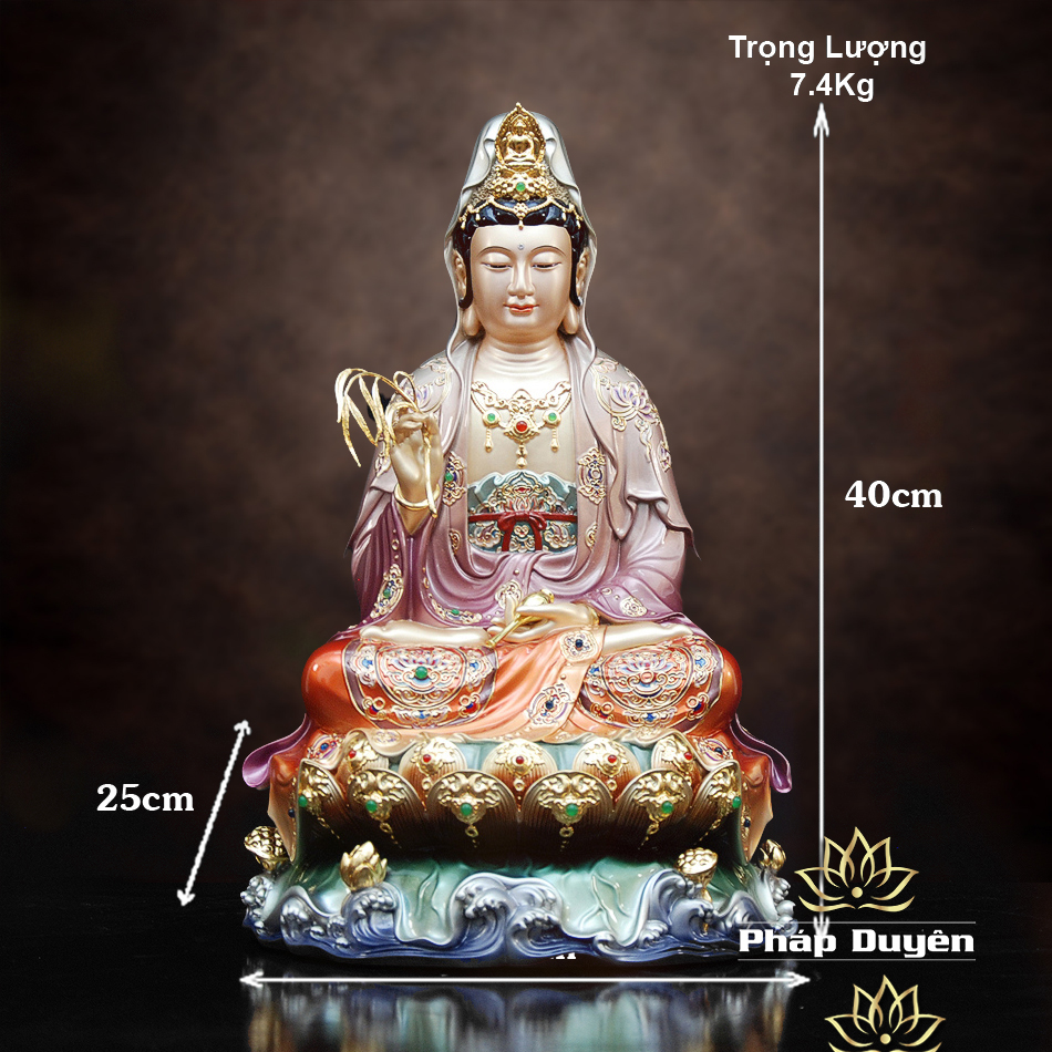 Tượng Quan Âm Bồ Tát Ngồi Non Nước, Chất Liệu Đồng Sơn Màu, Nhiều Kích Thước - ảnh 22