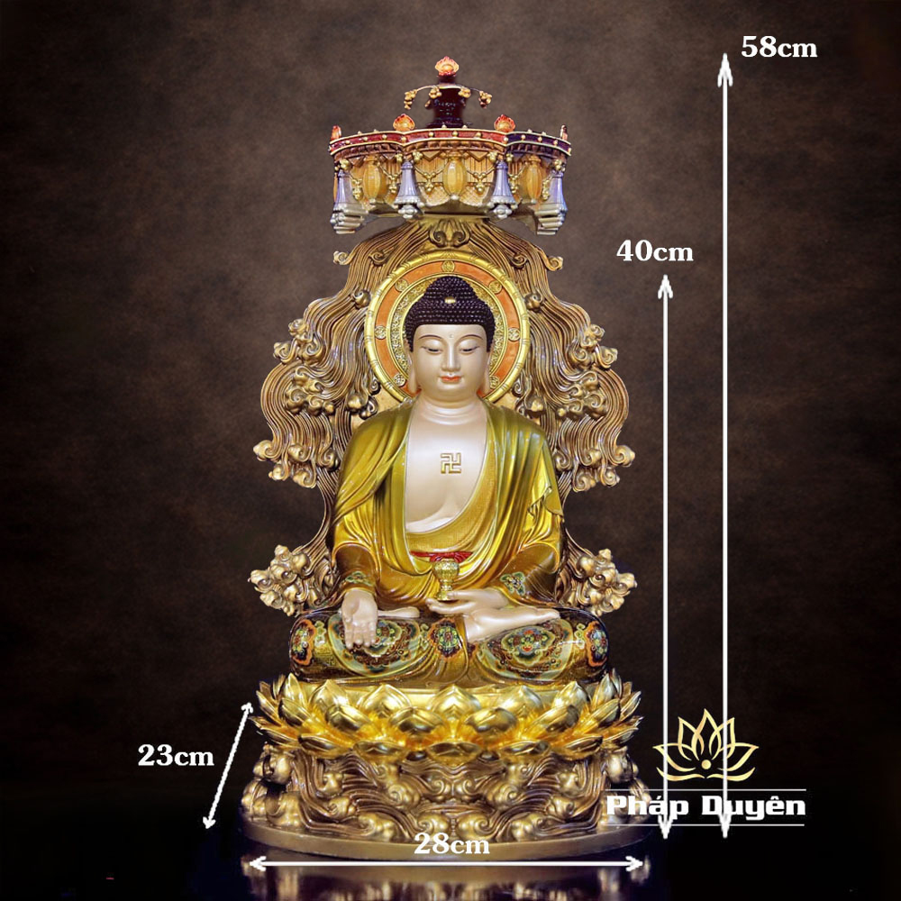 Tượng Phật A Di Đà Ngồi Non Nước, Bằng Đồng, Có Lọng Che, Nhiều Kích Thước - ảnh 10