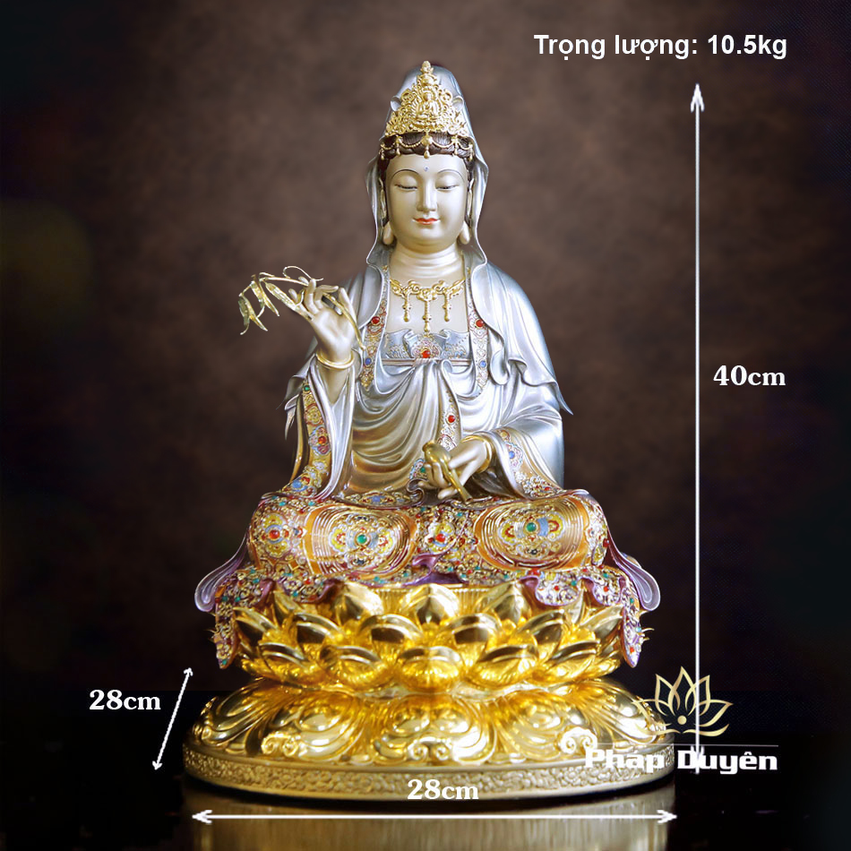 Tượng Quan Âm Ngồi, Bằng Đồng Men Cổ Viền Vàng Mẫn Bảo, Cao 30cm - 60cm - ảnh 16