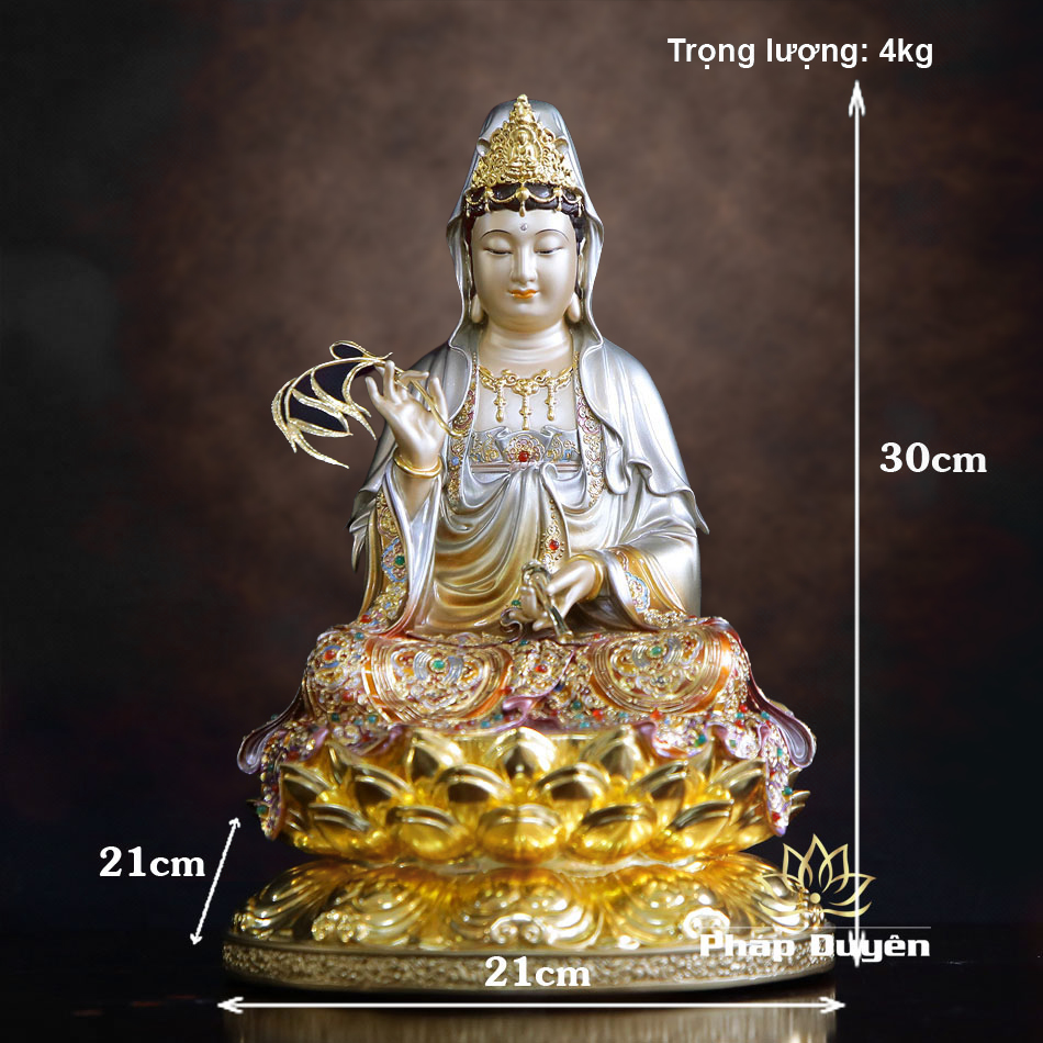Tượng Quan Âm Ngồi, Bằng Đồng Men Cổ Viền Vàng Mẫn Bảo, Cao 30cm - 60cm - ảnh 17
