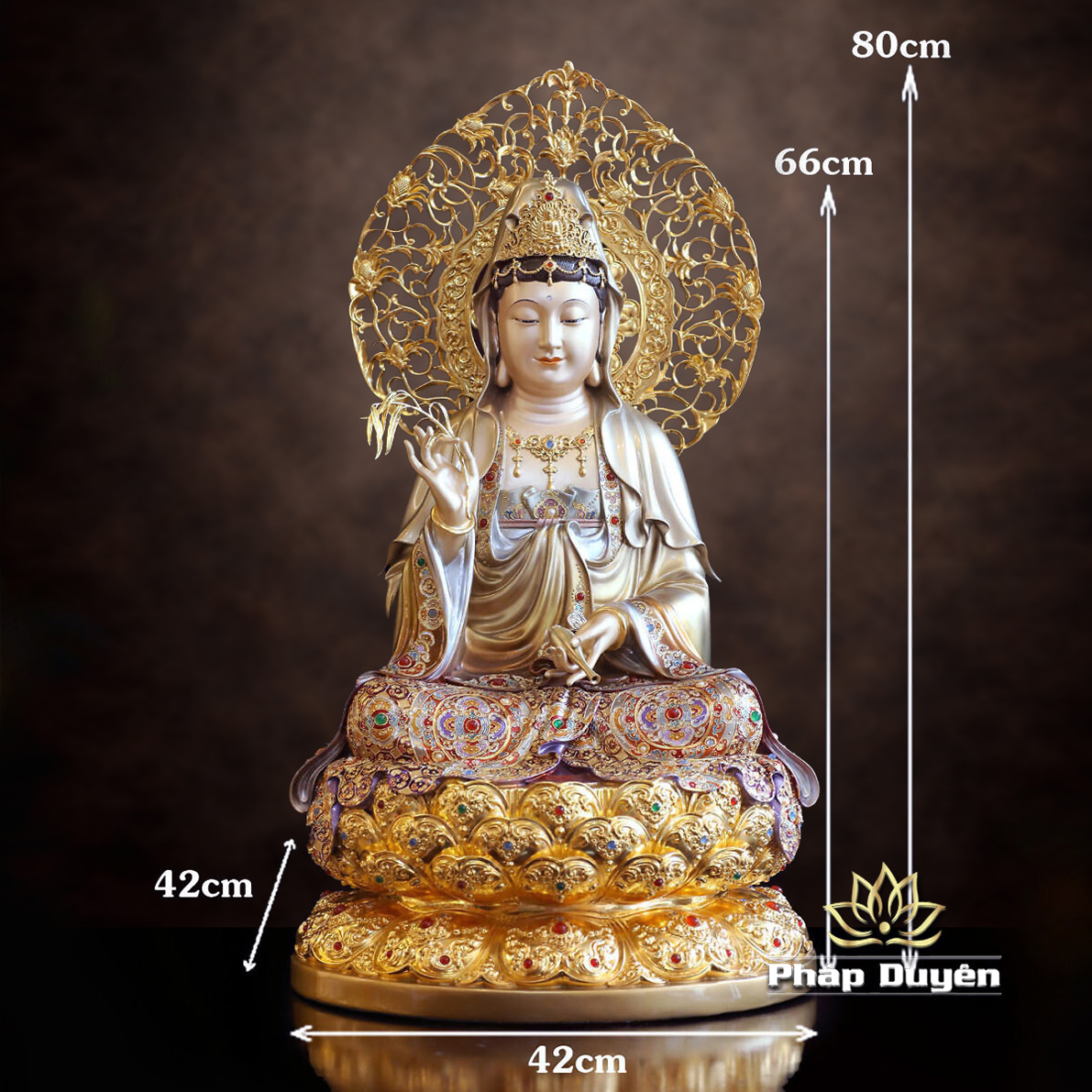 Tượng Quan Âm Ngồi, Chất Liệu Đồng, Sơn Men Cổ, Nhiều Kích Thước - ảnh 23