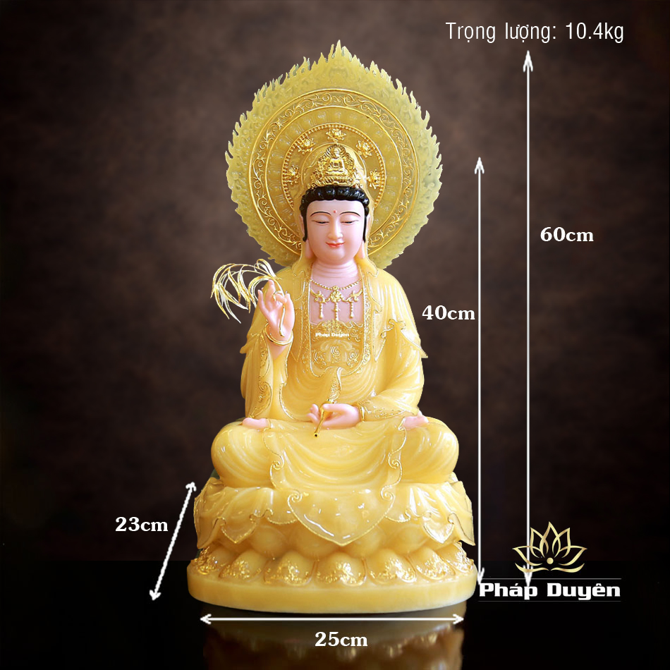 Tượng Quan Âm Bồ Tát Ngồi Đài Sen Bằng Bột Đá Thạch Anh Viền Vàng, Cao 48-66cm - ảnh 16
