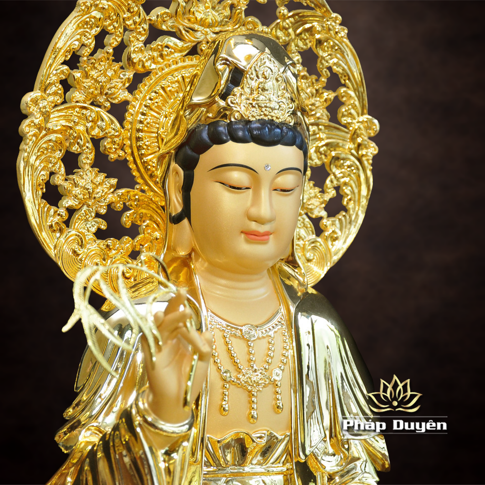 Tượng Quan Âm Đồng Dát Vàng Ấn Bảo, Cao 40cm (Tổng Lá Đề 48cm) - ảnh 13