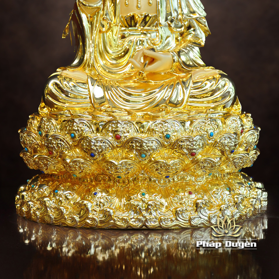 Tượng Quan Âm Đồng Dát Vàng Ấn Bảo, Cao 40cm (Tổng Lá Đề 48cm) - ảnh 17