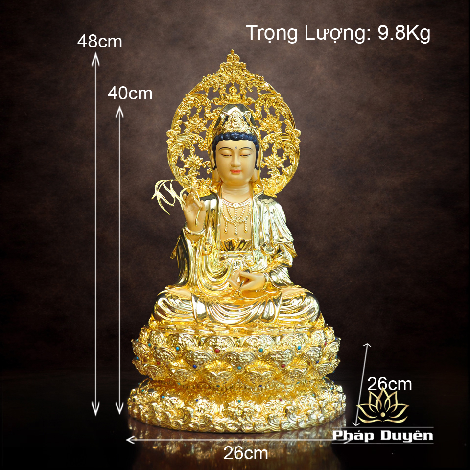 Tượng Quan Âm Đồng Dát Vàng Ấn Bảo, Cao 40cm (Tổng Lá Đề 48cm) - ảnh 18