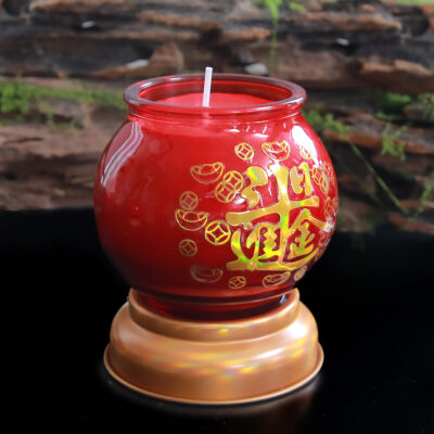 Nến Cốc Thủy Tinh Chiêu Tài, Màu Đỏ, Đế Nhôm