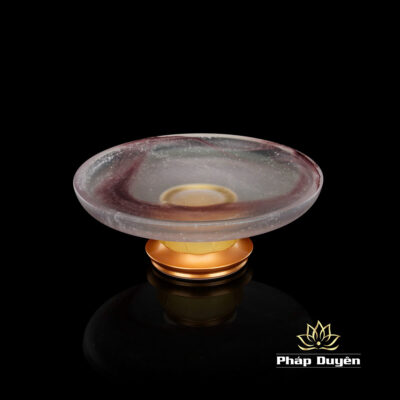 Alternative view of Đĩa Thờ (Mâm Bồng) Lưu Ly "Băng Thanh Ngọc Khiết", Đế Đồng Vàng, Nhiều Kích Thước
