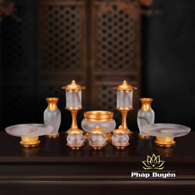 Alternative view of Bộ Đồ Thờ Lưu Ly "Băng Thanh Ngọc Khiết", Đế Đồng Vàng