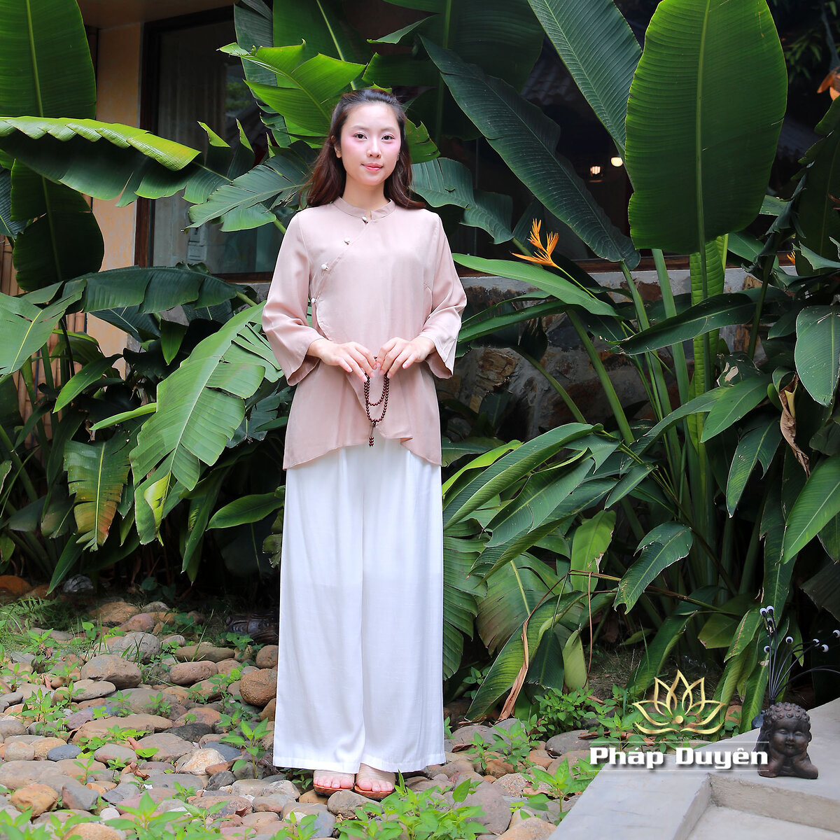 Bộ Quần Áo Đi Chùa Nữ Thanh Liễu, Vải Lanh Băng, Màu Be Size S, M, L - ảnh 12