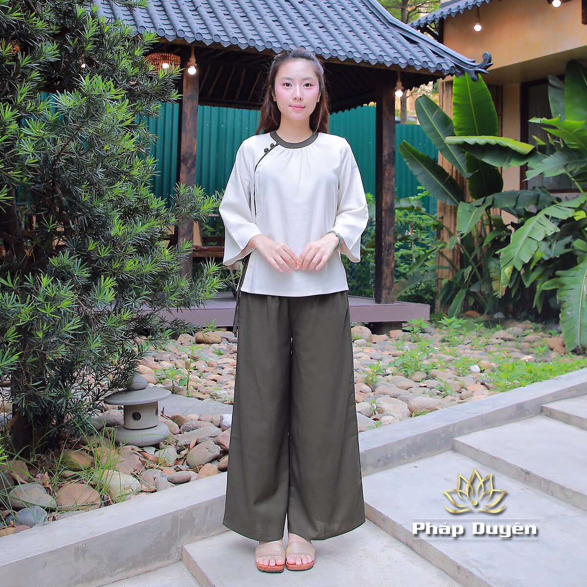 Bộ Pháp Phục Lễ Chùa Nữ Thanh Vân, Vải Linen Bột - Size S, M, L - ảnh 10