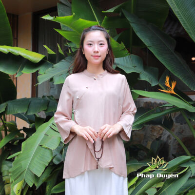 Góc chụp khác của Bộ Quần Áo Đi Chùa Nữ Thanh Liễu, Vải Lanh Băng, Màu Be Size S, M, L