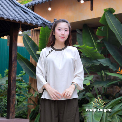 Hình chi tiết của Bộ Pháp Phục Lễ Chùa Nữ Thanh Vân, Vải Linen Bột - Size S, M, L