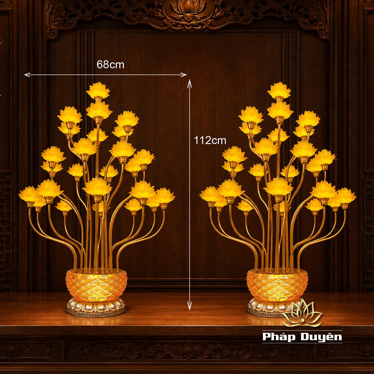 Đôi Đèn Bình Hoa Sen Thủy Lưu Ly, Màu Vàng, 25Bông - ảnh 11