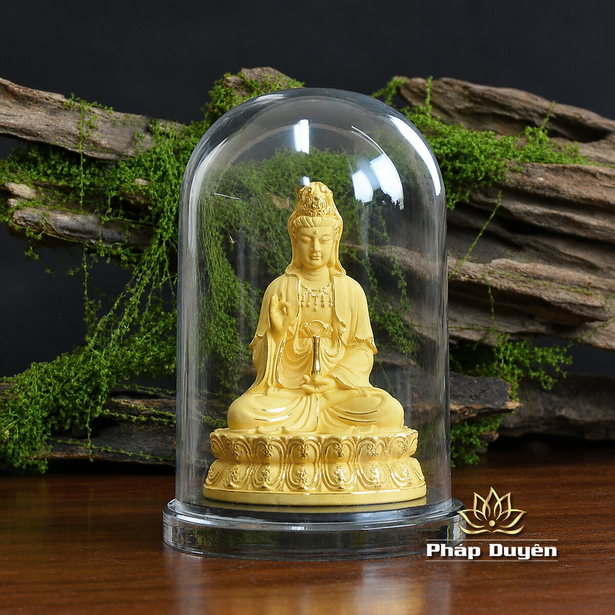 Tượng Để Xe Hình Phật Bà Quan Âm, Nhung Vàng Kim Sa, Cao 13cm - ảnh 5