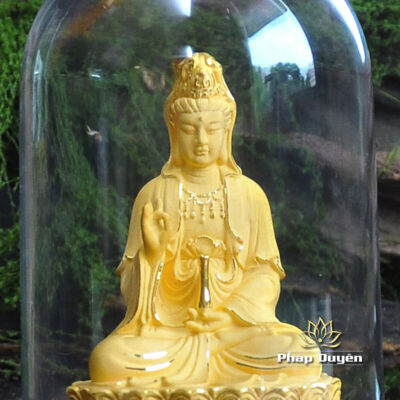 Hình ảnh bổ sung của Tượng Để Xe Hình Phật Bà Quan Âm, Nhung Vàng Kim Sa, Cao 13cm