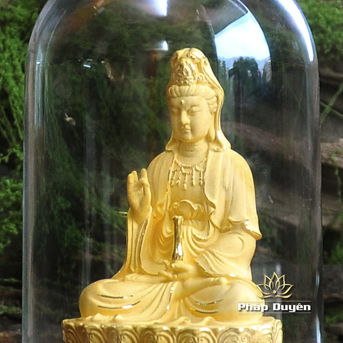 Tượng Để Xe Hình Phật Bà Quan Âm, Nhung Vàng Kim Sa, Cao 13cm - ảnh 7