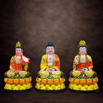 Bộ Tây Phương Tam Thánh Ngồi, Chất Liệu Composit, Cao 38cm